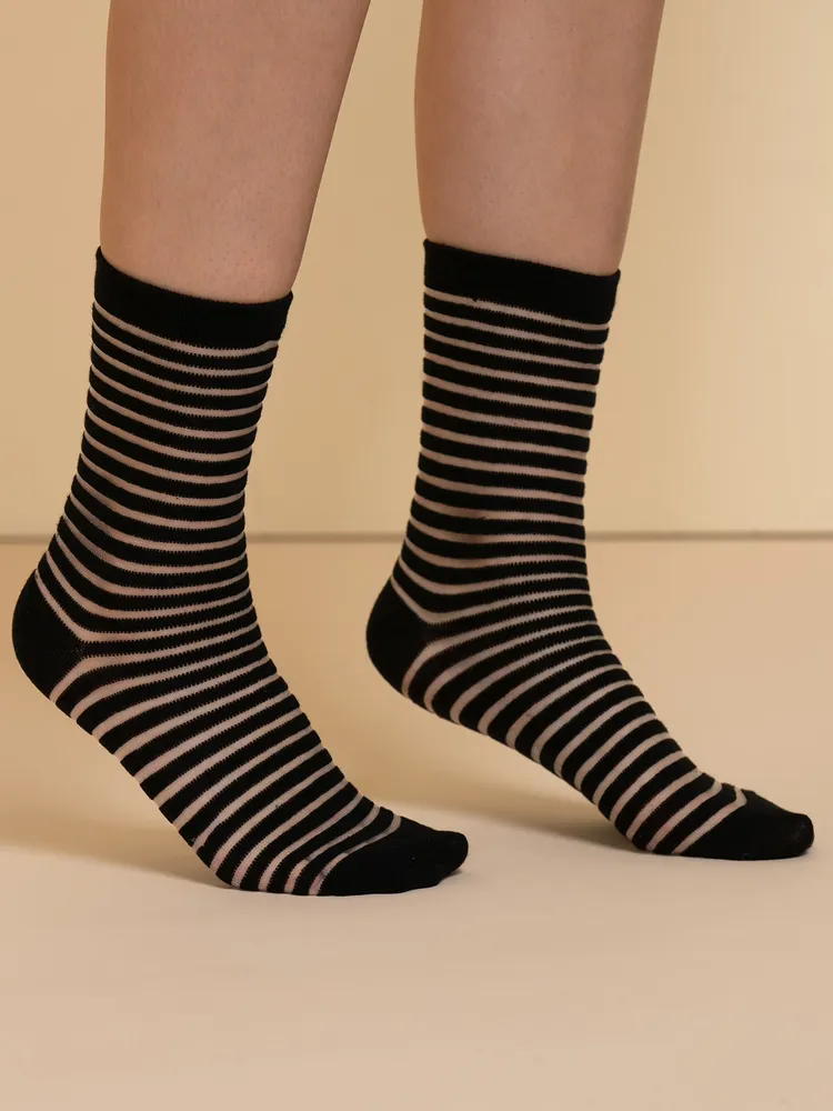 Sheer Stripe Lurex Crew Socks