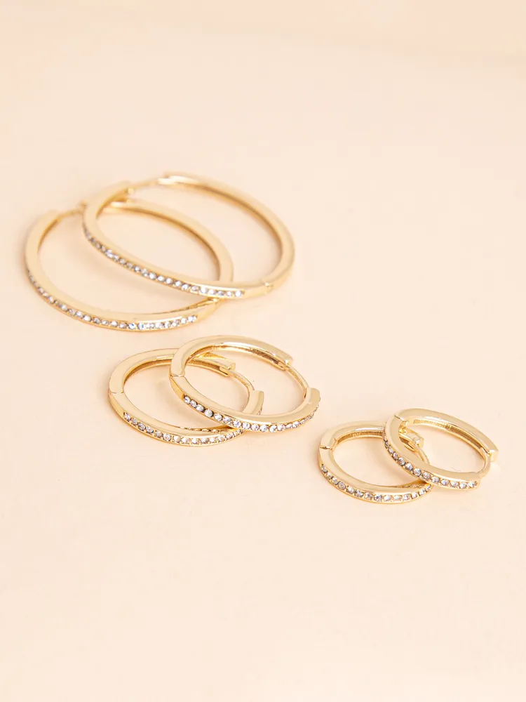 Trio Pack 14K Gold Pavé Hoop Earrings