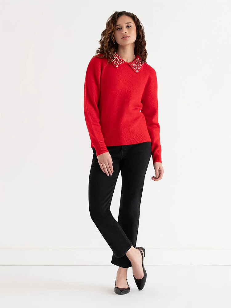 Pearl Collar Pullover Sweater