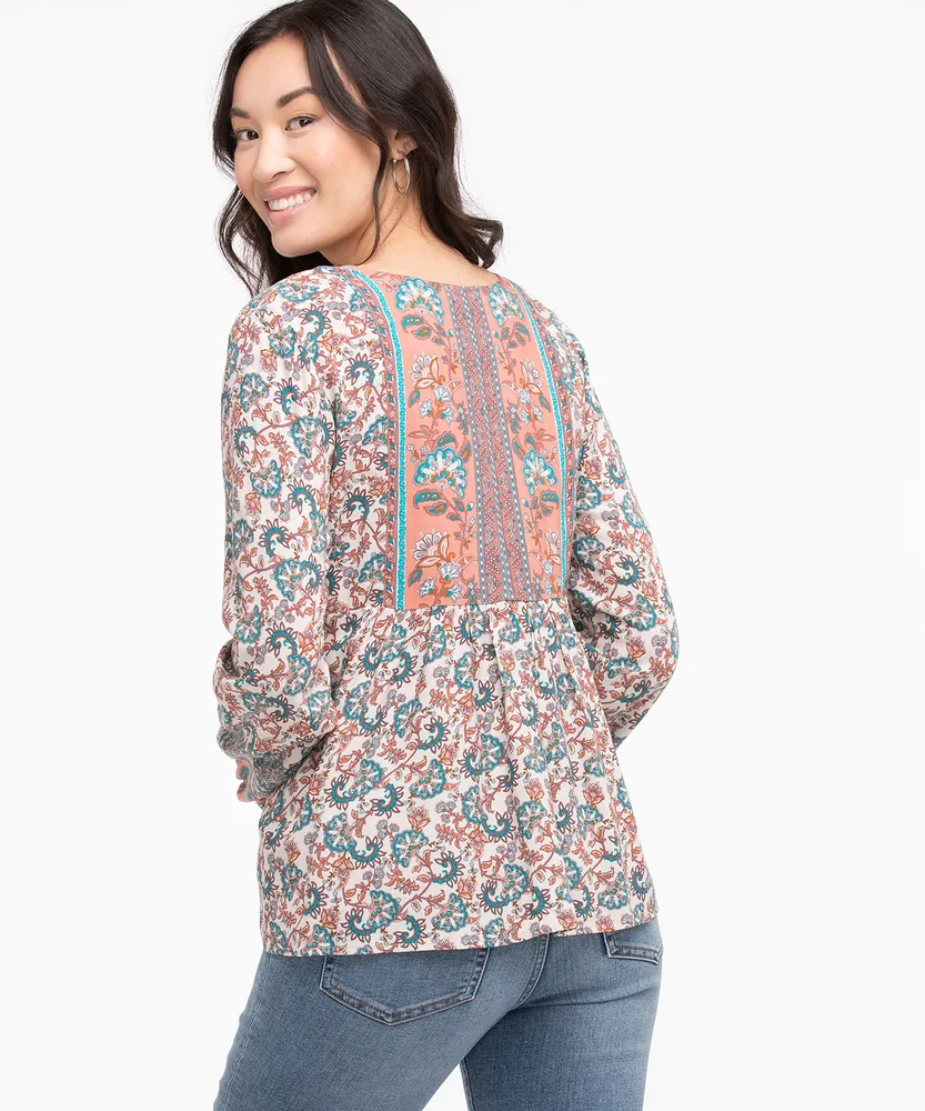 Printed Long Sleeve Boho Top