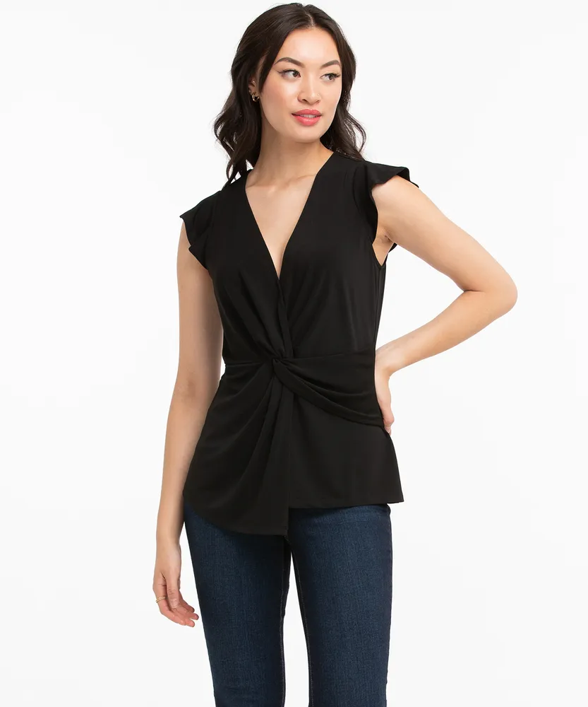 Flutter Sleeve Twist Front Top