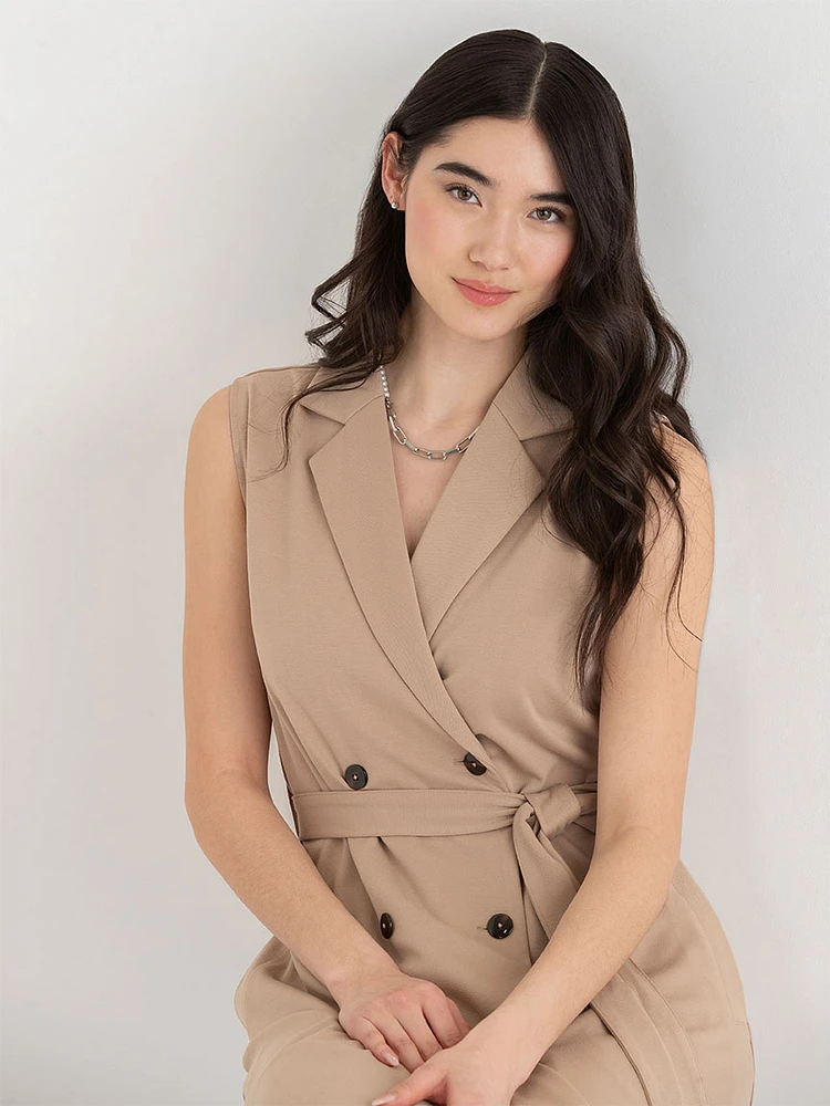 Sleeveless Blazer Dress Ponte Twill