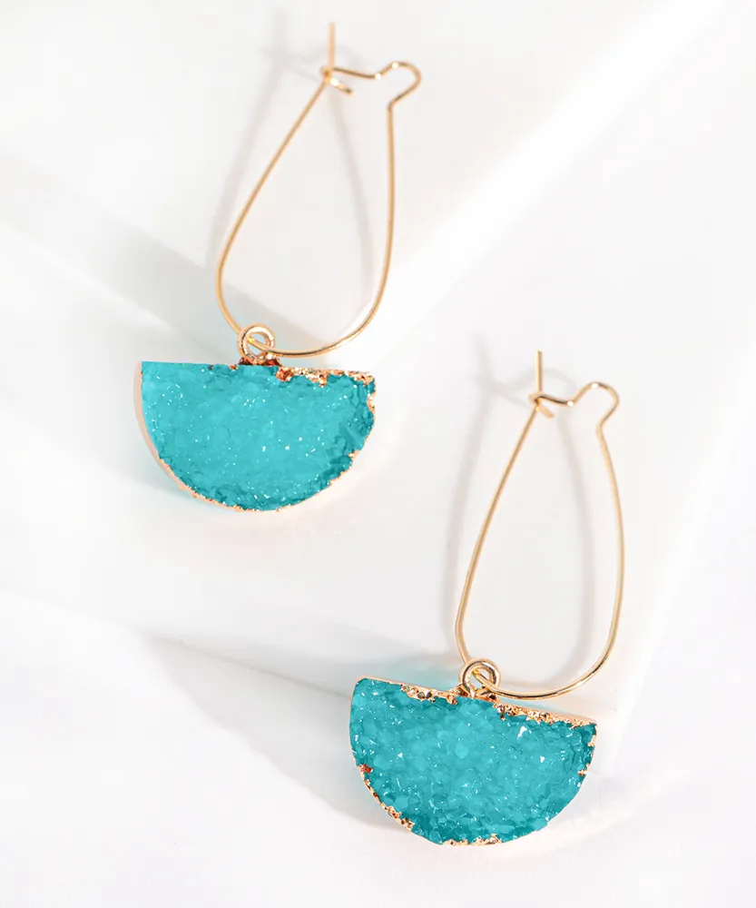 Drop Down Half-Moon Crystal Earring