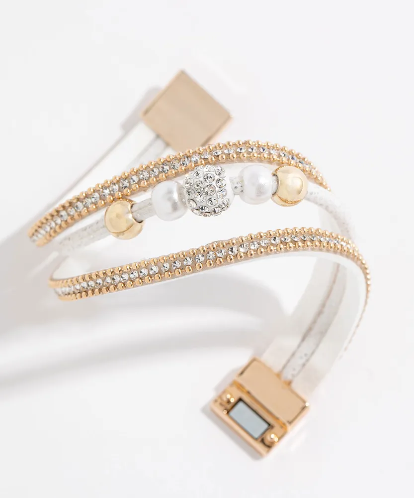 White Rhinestone Snap Bracelet