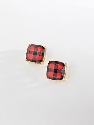 14K Gold Plated Plaid Earrings