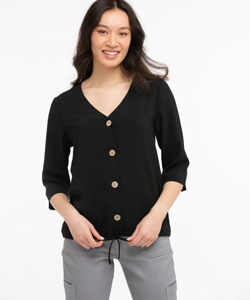 Tie Hem Button Front Blouse