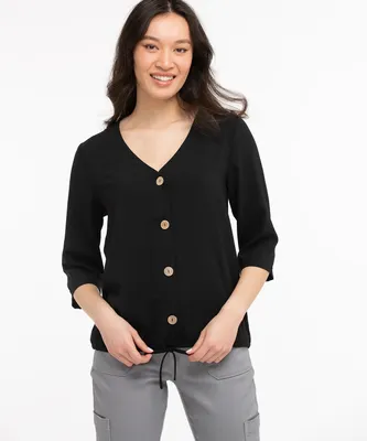 Tie Hem Button Front Blouse