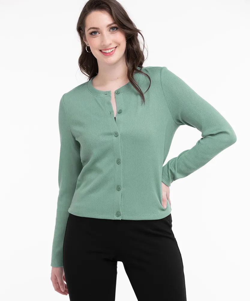 Ribbed Button Front Cardigan