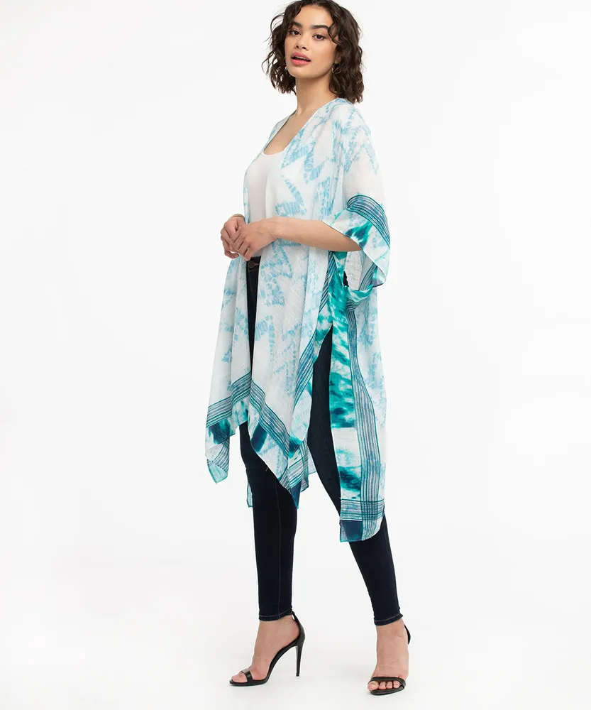 Tie-Dye Border Print Ruana