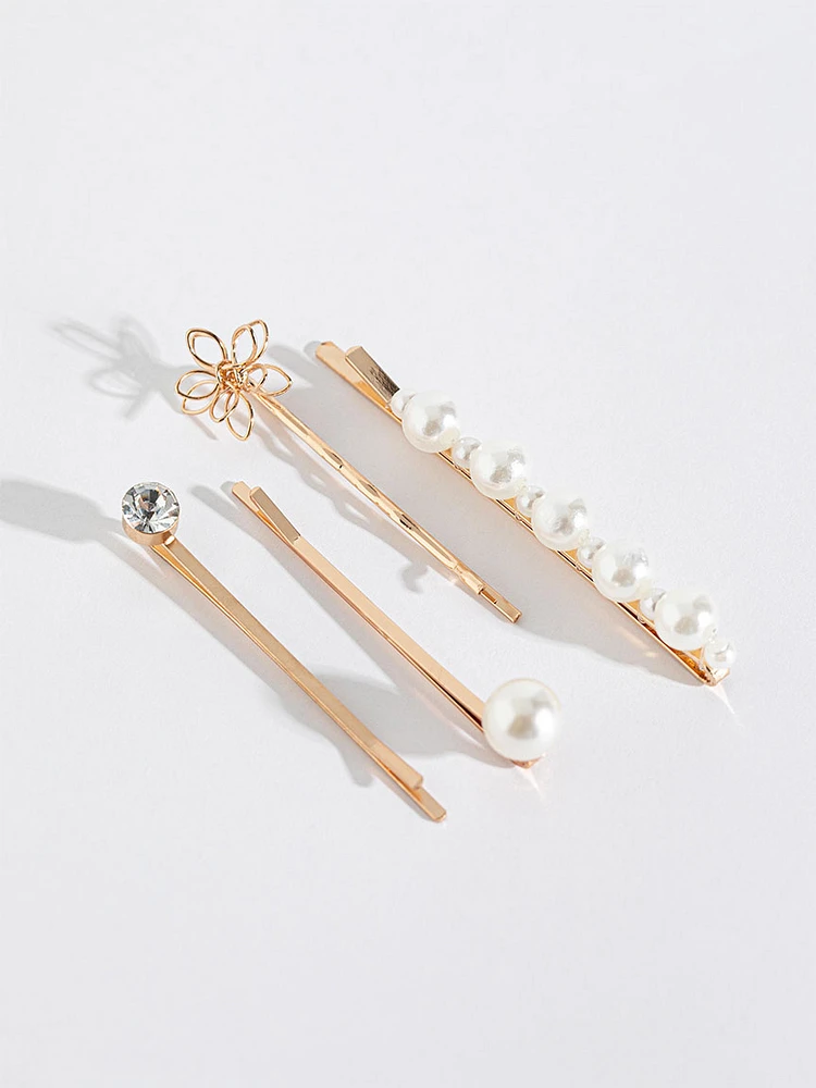 4-Pack Gold Hairpins with Pearl