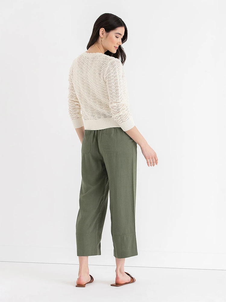 Viscose Linen Pull-On Cropped Pant