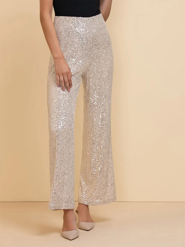 Pull-On Wide Leg Sequin Pant