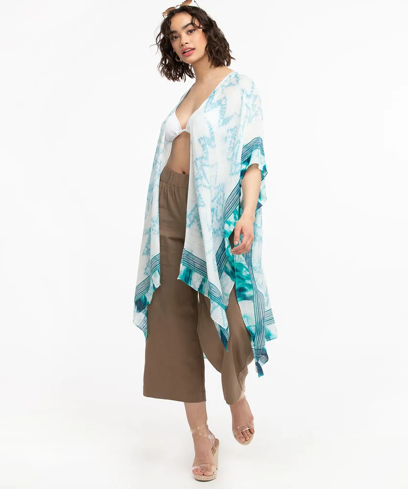 Tie-Dye Border Print Ruana