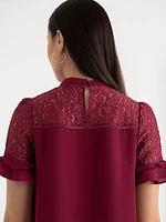 Short Sleeve Lace & Ruffle Blouse