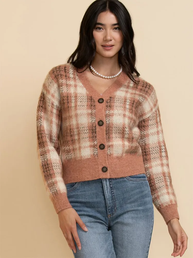 Brushed Plaid Cardigan