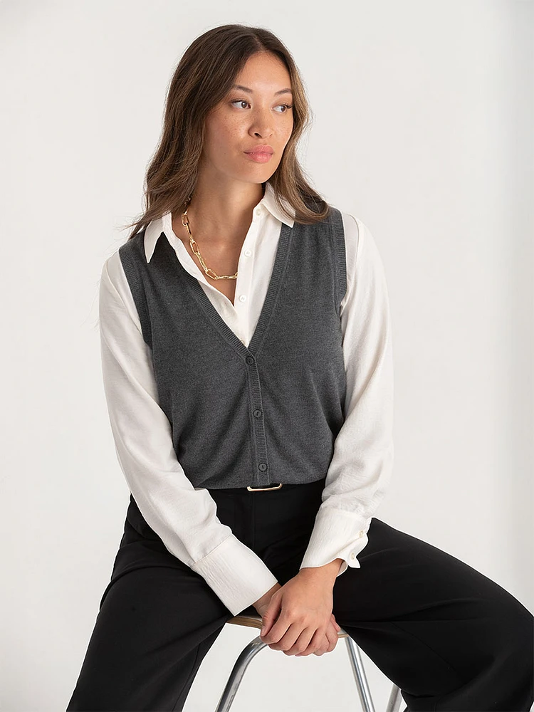 Cashmere Blend Button Front Vest