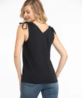 Double-V Ruched Tie Shoulder Tank Top