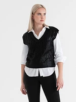 Cable Knit V-Neck Sweater Vest