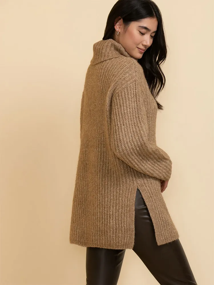 Wool-Blend Chunky Tunic Sweater