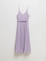 V-Neck Pleated Skirt Midi Dress