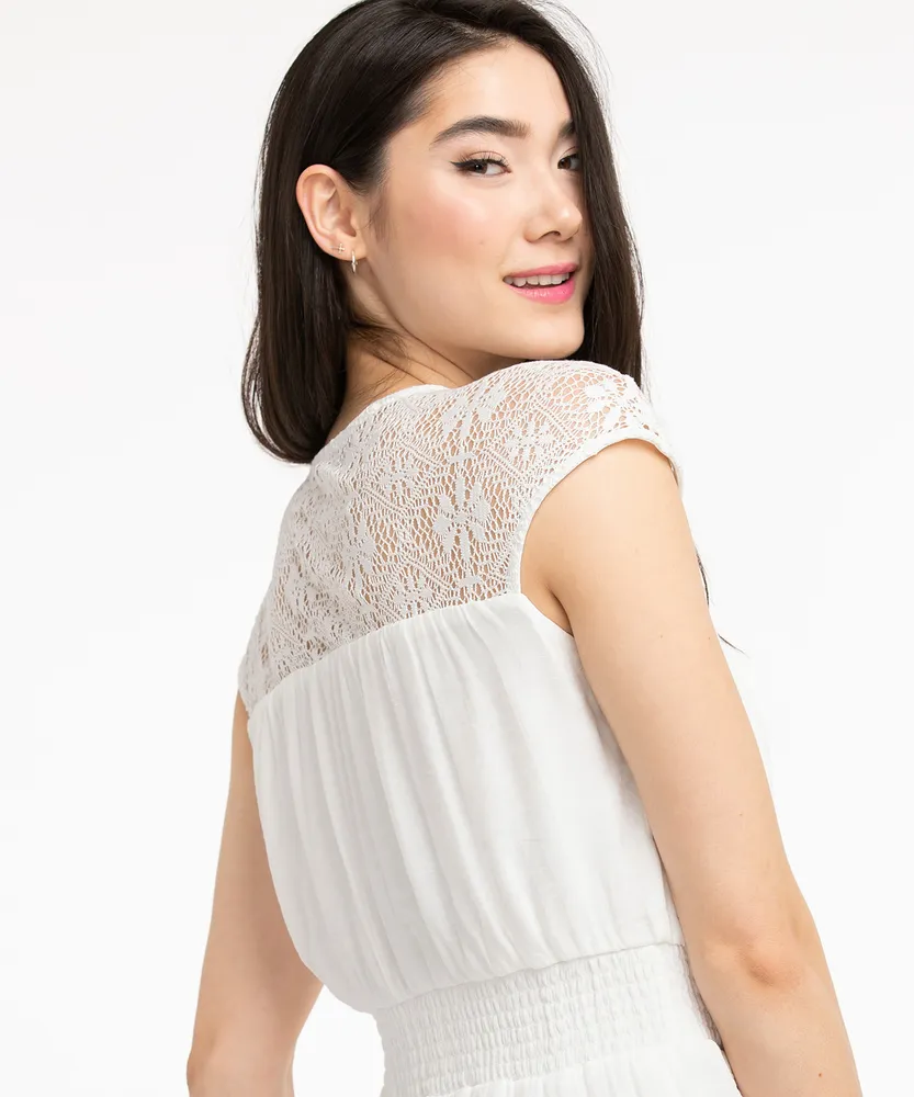 Lace Yoke V-Neck Dress