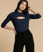 Cut-Out Neckline Mock Neck Top