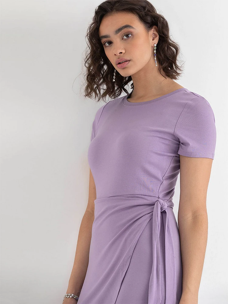 Crew Neck Short Sleeve Side Tie Dress