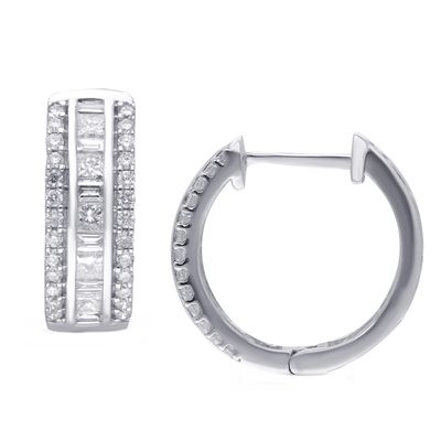 KALLATI Genuine Round Sapphire Hoop Earrings with 1/4 ct. tw. Diamonds in  14K White Gold - E36029DSW