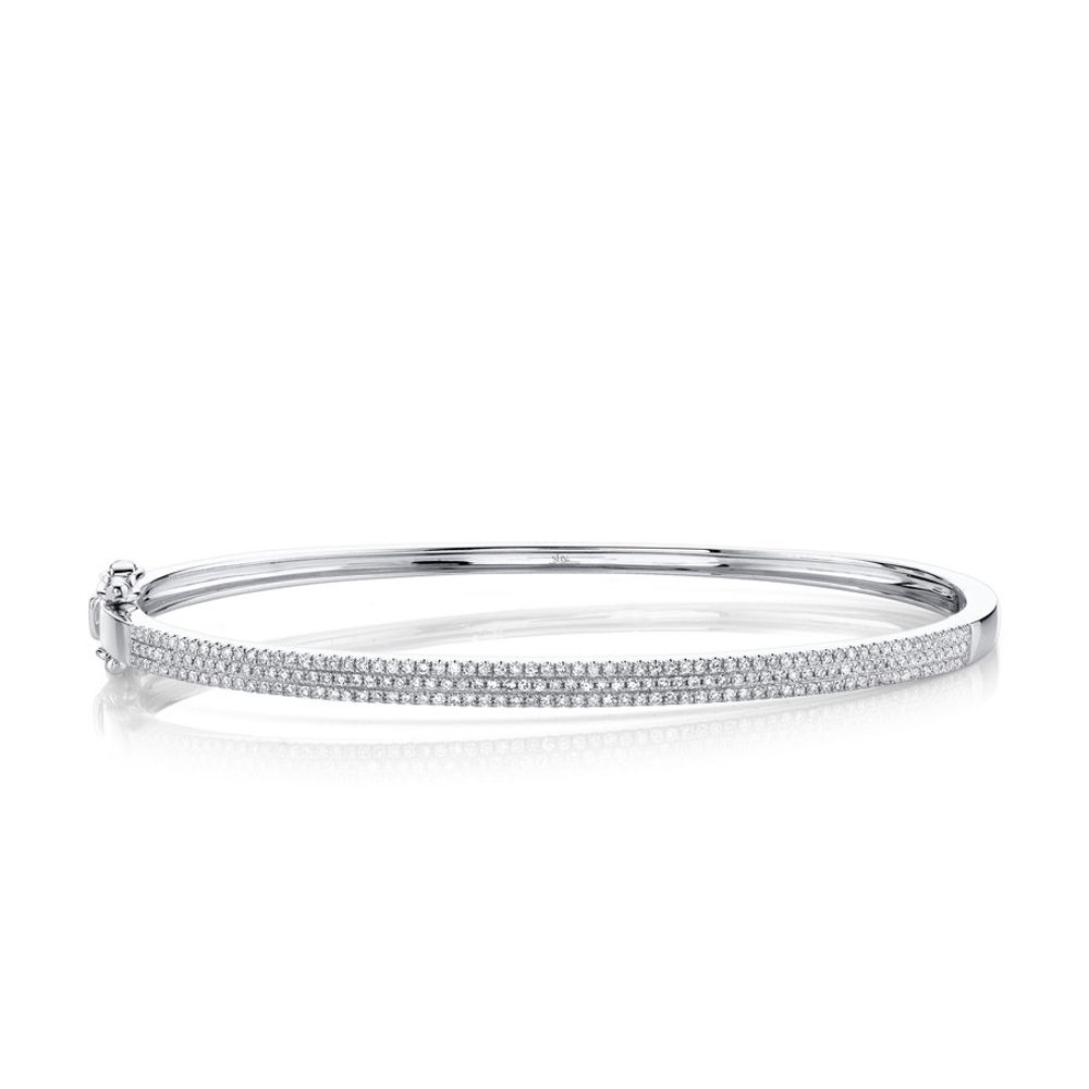 14K White Gold Flush Set Hinged Diamond Bangle Bracelet