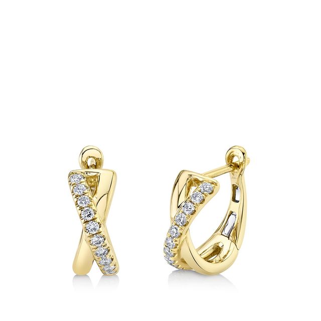 Shy Creation Diamond Huggie Hoop Earrings 1/2 ct tw Baguette 14K Yellow Gold Sc22008698