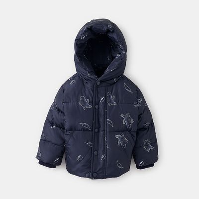 stay warm cropped puffer parka, size 12-18m - Blue