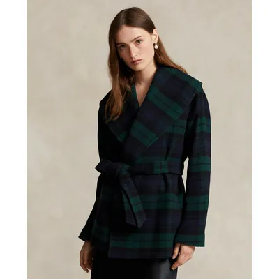 Manteau écossais sergé de laine mélangée