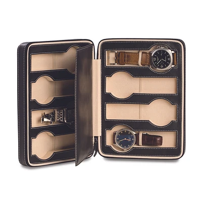 Black Leather 8 Watch Travel Case