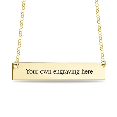 Handwriting Horizontal Bar Necklace in 10k Gold