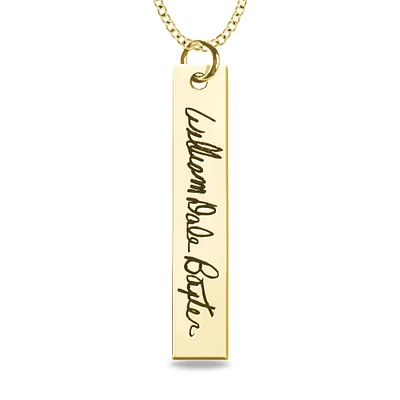 Handwriting Vertical Bar Pendant in 10k Gold