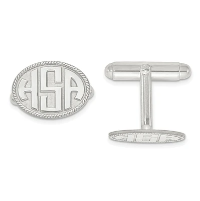 Raised Letters Oval Border Monogram Cuff Links in Sterling Silver (up to 3 letters)