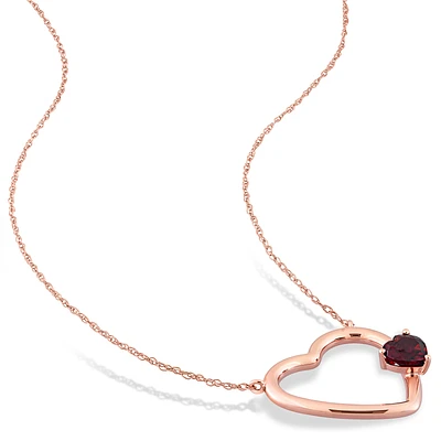 Garnet Open Heart Necklace in 10k Rose Gold