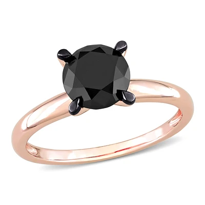 Round-Cut 2ctw. Black Diamond Solitaire Engagement Ring in 14k Rose Gold