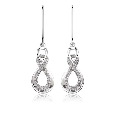 Love Knot Diamond Double Loop Dangle Earrings 1/5ctw. in Sterling Silver