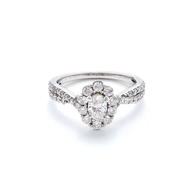 Brenna. Oval-Cut Lab Grown 1ctw. Diamond Halo Twist Engagement Ring 10k White Gold