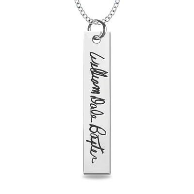 Handwriting Vertical Bar Pendant in Sterling Silver