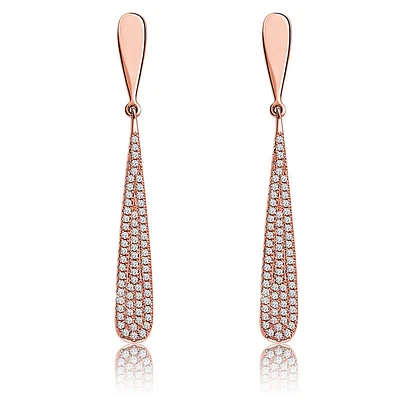 Shy Creation Pave Long Dangle Diamond Earrings in 14k Rose Gold