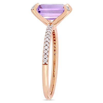 Emerald-Cut Rose De France Gemstone Solitaire Engagement Ring in 10k Rose Gold