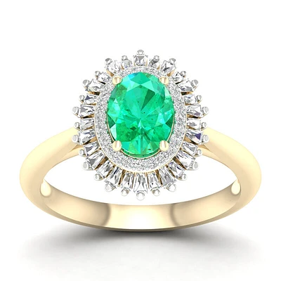 Oval Emerald & Diamond Ballerina Ring 10k Yellow Gold