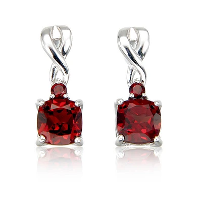 Garnet Drop Twist Earrings in Sterling Silver