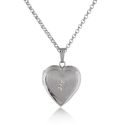 Diamond Heart Locket in Sterling Silver with 18" chain