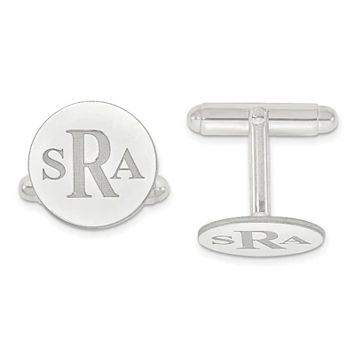 Recessed Letters Circle Monogram Cuff Links in Sterling Silver (up to 3 letters)