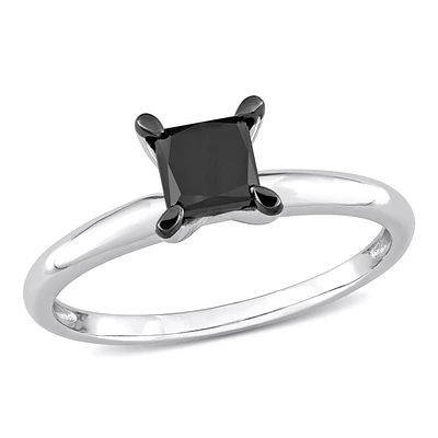 Princess-Cut 1ctw. Black Diamond Solitaire Engagement Ring in 14k White Gold