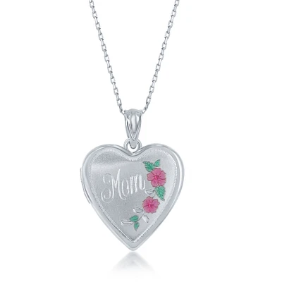 Flower Heart Mom Locket in Sterling Silver