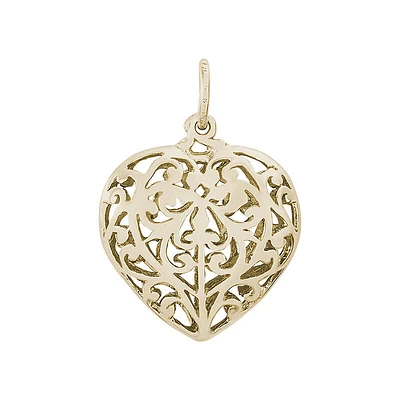 Filigree Heart Charm in 14K Yellow Gold